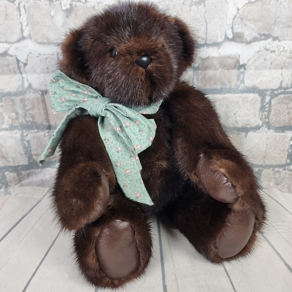Vintage Handcrafted Genuine  Mink Fur Teddy Bear Jointed 19" Tall - Picture 3 of 16